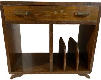Lot #76 - TB - Antique Art Deco Record Player Stand Mid Century Retro End Table slots & drawer