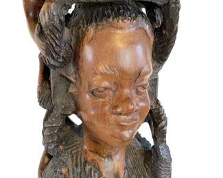 Lot #10 - Antique African Ebony Family "Tree of Life" bust of mother and her children intertwined wood carved lamp 77in Tall https://denveronlineauctions.com/auction-details?id=1329885