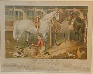 Lot #38 Vintage Engraving "The Jockey's Prayer" Framed with damage from age https://denveronlineauctions.com/auction-details?id=1329913