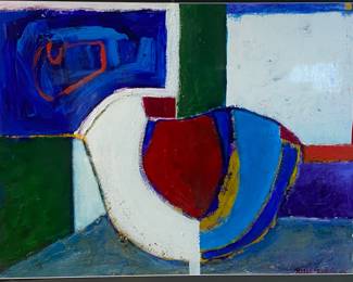Lot #46 - Julia Bry Schwab (ca 1950) Acrylic on Paper 1995 Framed Local Boulder, CO Artist and therapist with Art therapy https://denveronlineauctions.com/auction-details?id=1329921