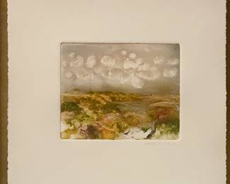 Lot #27 Wendy Mark (1950) "Expecting Rain" 2000 - Hand signed in pencil Monotype on paper engraving Framed behind glass https://denveronlineauctions.com/auction-details?id=1329902