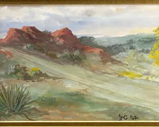 Lot #88 - AT - FG (unidentified artist) Original Acrylic on paper from 1962 Mountain Scene https://denveronlineauctions.com/auction-details?id=1329963