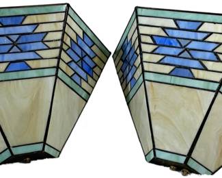 Lot #95 - GG - Two Vintage Tiffany Styled Stained Glass Electrified Sconce with original wiring https://denveronlineauctions.com/auction-details?id=1329970