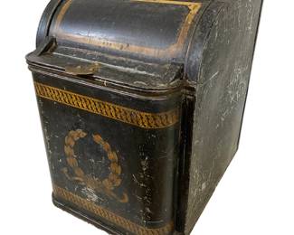 Lot #13 - Large 19th Century Henry Troemner Toleware Commercial Bin w/ Chinoiserie design & Brass handle 1 of 2 https://denveronlineauctions.com/auction-details?id=1329888