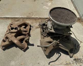 5012 2 Barrel Intake Manifold and 1 Intake Manifold with Carburetor