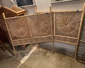 2 twin vintage wicker sunburst headboards