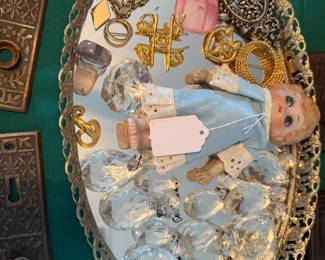 Crystals/lustres, kewpie doll, jewelry