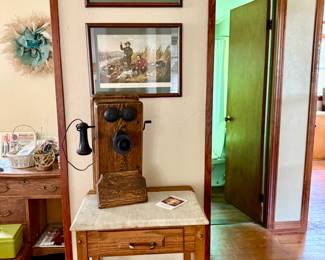 Antique phone and engravings