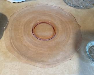 Pink Depression glass platter