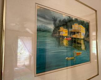 Vtg Original art work of river scene