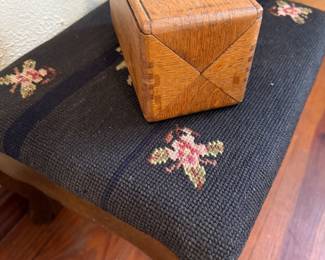 Singer sewing puzzle box, antique needlepoint stool