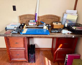 Desk, office items