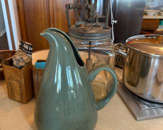 Russel wright pitcher, kitchen items, butter churn