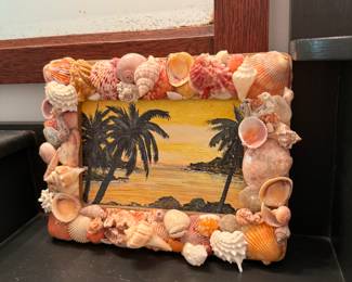 Vtg Original art in shell frame