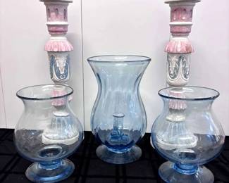 Mouth Blown Hand Formed Hurricane Candle Vessels Pastel Wood Candle Holders