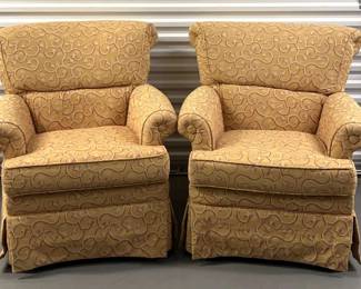 Classic Design Pair Maize Color Patterned Chairs
