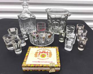 Vintage Double Wall Shot Glasses, Decanter, Ice Bucket