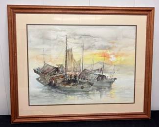 Watercolor, Asian Fishing Boats By NG Chee Lun