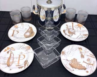 Vintage Kraftware Ice Bucket, Pottery Barn, Culver Bar Glasses