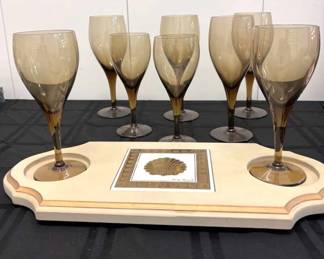 Vintage Serving Tray WWine Glasses