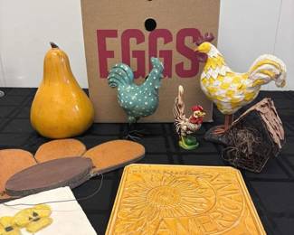 Chickens, Rooster And Flowers
