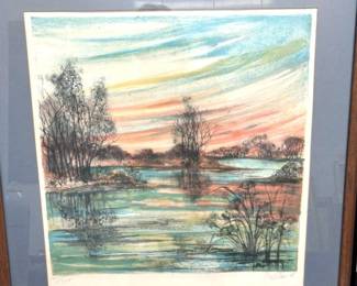 Lithograph Serene Pond Signed Numbered