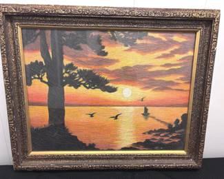Post WW2 Asian String Art Boat on Water