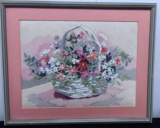 1980S Floral Basket Needlepoint