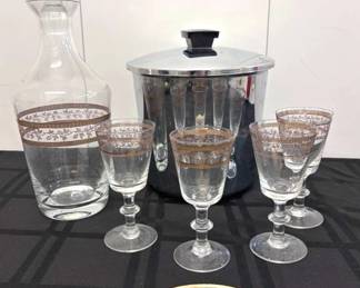Vintage Carafe After Dinner Drink Glasses WIce Bucket