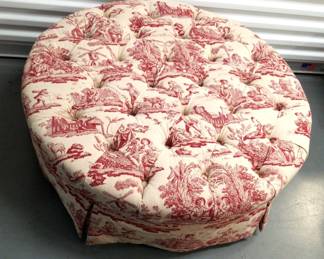 Red Ivory Tufted Toile Ottoman
