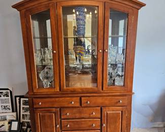 Wooden Hutch with mirror back & glass shelving 