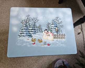 Small table with painted winter scene 