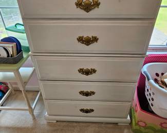 Tall White Dresser with Gold Hardware 