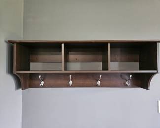 Wooden Shelves with silver hooks 