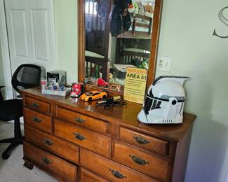 Wooden Dresser with Attached Mirror 
