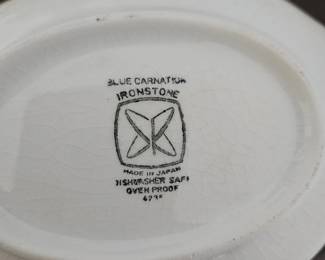 Blue Carnation Ironstone Made in Japan White & Blue China 