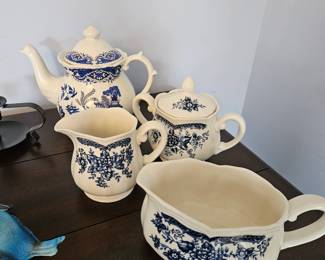 Blue Carnation Ironstone Made in Japan White & Blue China 