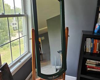 Full Length Mirror with Wooden Stand & painted floral detail 