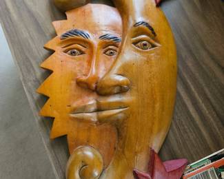 Carved Wooden Sun, Moon & Stars 