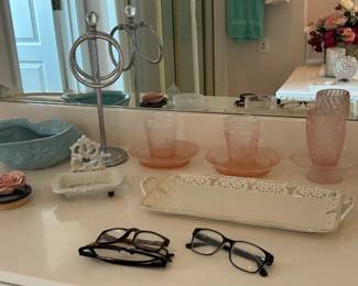 Bathroom accessories and reading glasses