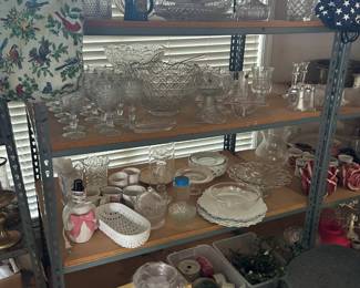 Serving dishes and clear glass pieces