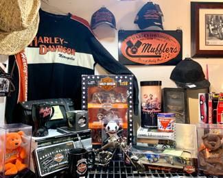 Vintage Harley sweatshirt NIB Harley diecast motorcycles. Harley leather motorcycle bag