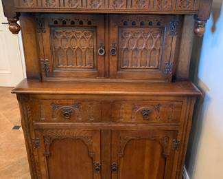 19th c carved Oak cupboard--compact and makes a perfect bar