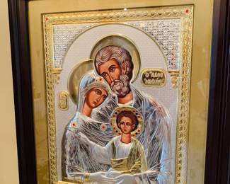 Holy Family Icon with Silver Overlay--Portrait Sized