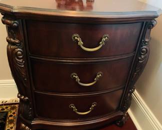 one of two available three drawer bedside tables