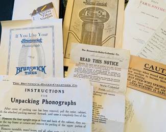 wind up Brunswick phonograph comes with it's 1915 directions