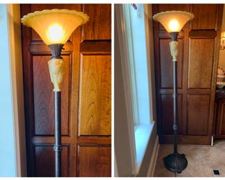 we have two 8 ft tall floor lamps featuring glass swag inserts
