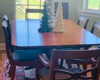 vintage dining table and six chairs