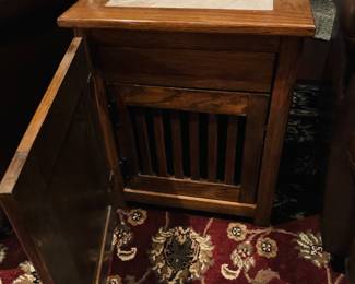 Custom made small dog kennel that closes to make an end table