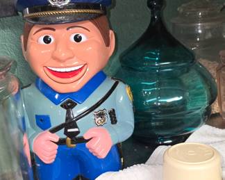 Policeman Cookie Jar - Teal Candy Dish
